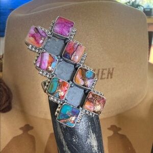 Gorgeous Turquoise and Pink Dalia 8 stone Ring 
Set in Sterling Silver